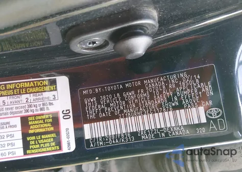 2014 Toyota Corolla Le из США, поврежденный, VIN 2T1BURHE3EC117876